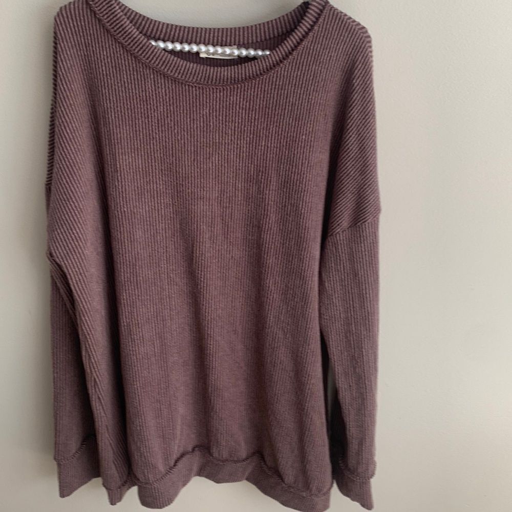 Blumin Mauve Purple Ribbed Knit Oversized Pullover Sweater Top Women's 2XL